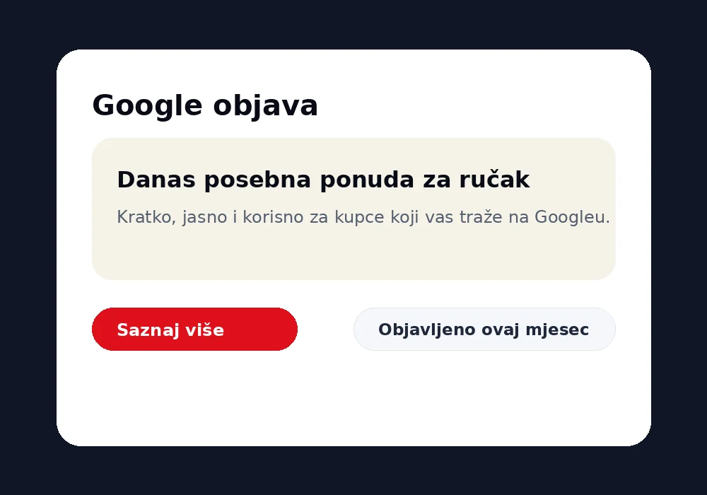 Primjer Google objave
